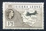 Сьерра-Леоне 1956-1961 гг. • Gb# 218 • 1s.3d. • Елизавета II • основной выпуск • аэроплан над картой страны •  MH OG VF ( кат. - £12 )