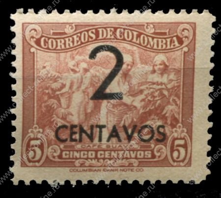 Колумбия 1944 г. SC# 507 • 2 на 5 c. • надп. нов. номинала • MNH OG VF