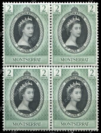Монтсеррат 1953 г. Gb# 136 • Коронация Елизаветы II • 2c. • MNH OG XF • кв.блок