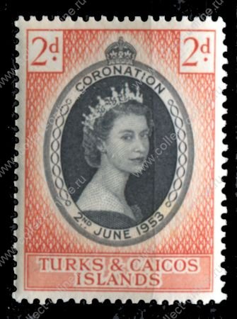Теркс и Кайкос 1953 г. • Gb# 234 • 2 d. • Коронация Елизаветы II • MNH OG VF