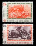 Индонезия 1967 г. SC# 730-1 • 25 и 50 Rp. • Живопись (Раден Салех) • битвы животных • благотворительный выпуск • MNH OG XF • полн. серия
