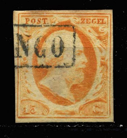 Нидерланды 1852 г. • SC# 3 • 15 c. • король Виллем III • стандарт • Used VF ( кат. - $130 )