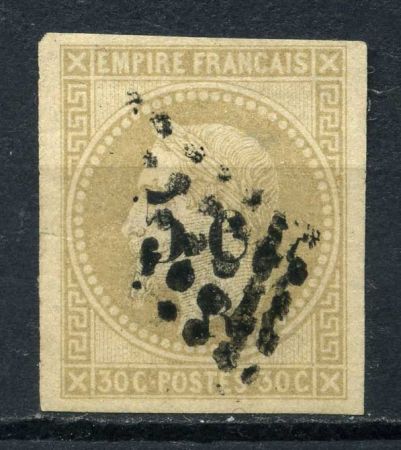 Реюньон 1885-1886 гг. • Iv# 5 • 5 на 30 c. • Наполеон III • надпечатка нов. номинала • стандарт • Used XF ( кат. - €70 )