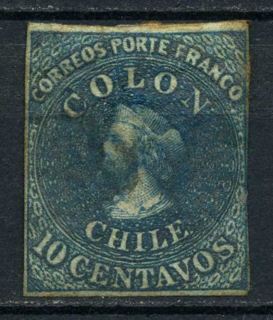 Чили 1856-1862 гг. • SC# 10 • 10 с. • Христофор Колумб • стандарт • Used F-VF ( кат. - $40 )