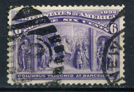 США 1893 г. • SC# 235 • 6 c. • Колумбова выставка • Торжественный въезд в Барселону • Used VF ( кат. - $25 )