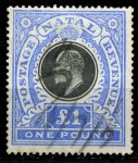 Наталь 1902 г. • Gb# 142 • £1 • Эдуард VII • стандарт • Used VF ( кат.- £70 )