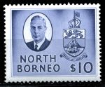 Северное Борнео 1950-1952 гг. • Gb# 370a • $10 • Георг VI • осн. выпуск • герб колонии • концовка серии • MNH OG XF ( кат. - £70 )