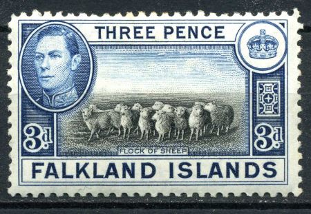 Фолклендские о-ва 1938-1950 гг. • Gb# 153 • 3 d. • Георг VI • основной выпуск • отара овец • MH OG VF ( кат. - 7.5- )