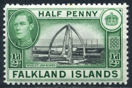 Фолклендские о-ва 1938-1950 гг. • Gb# 146 • ½ d. • Георг VI • основной выпуск • арка из китовых костей • MNH OG VF