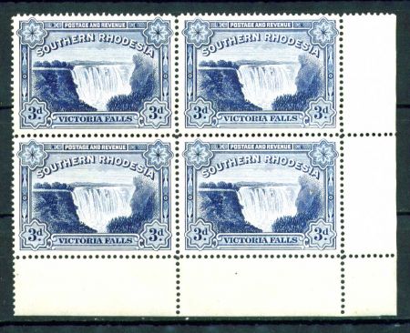 Южная Родезия 1935-1941 гг. Gb# 35b • 3 d. • Водопад Виктория • MNH OG XF+ • кв.блок