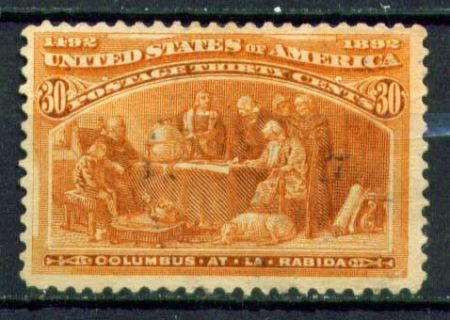 США 1893 г. • SC# 239 • 30 c. • Колумбова выставка • Совещание в Ла-Рабиде • Used F-VF ( кат. - $100 )