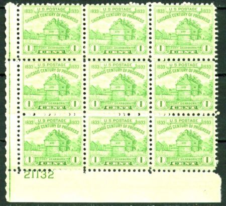 США 1933г. SC# 728 / 1c. MNH OG VF ном. блок  9 марок