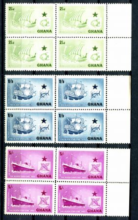 Гана 1958 г. • Gb# 182-4 • 2½ d. - 5 sh. • Создание афроамериканской судоходной компании(Black Star) • полн.серия • кв. блоки • MNH OG XF