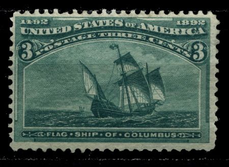 США 1893 г. • SC# 232 • 3 c. • Колумбова выставка • Флагманское судно "Санта-Мария" • MNH OG F-VF ( кат. - $160 )