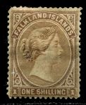 Фолклендские о-ва 1878-1879 гг. • Gb# 4 • 1 sh. • Королева Виктория • без в.з. • стандарт • MH OG VG ( кат.- £85 )