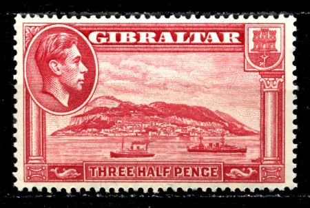 Гибралтар 1938-51 гг. Gb# 123 • 1 1/2d. • Корабли напротив скалы Гибралтар (перф. - 14) • MNH OG XF ( кат.- £35 )