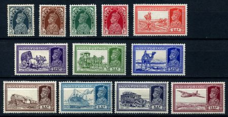 ИНДИЯ 1937-40гг. GB# 247-58 / 3p.-12a. MLH OG / САМОЛЕТЫ КОРАБЛИ ПОЕЗДА