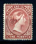 Фолклендские о-ва 1885-1891 гг. • Gb# 7 • 1 d. • Королева Виктория • стандарт • MNG VF ( кат.- £100-* )