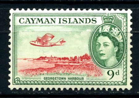 Каймановы о-ва 1953-1962 гг. • Gb# 157 • 9 d. • Елизавета II 1-й осн. выпуск • гидроплан над бухтой • MNH OG VF ( кат. - £8 )