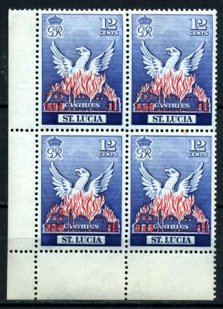 Сент-Люсия 1951 г. • Gb# 166 • 12 c. • Реконструкция Кастри • кв. блок • MNH OG XF