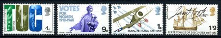 ВЕЛИКОБРИТАНИЯ 1968г. GB# 767-70 / ГОДОВЩИНЫ / MNH OG VF / АВИАЦИЯ ПАРУСА