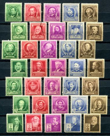 США 1940 г. • SC# 859-93 • 1 - 10 c.(5) • Выдающиеся американцы • полн. серия • MNH OG VF