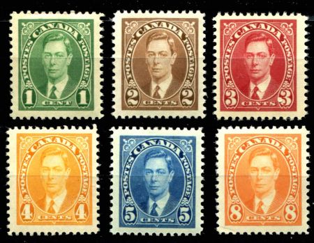Канада 1937 г. • Sc# 231-6 • 1 - 8 c. • Георг VI • стандарт • полн. серия • MH OG VF