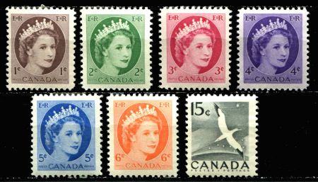 Канада 1954-61 гг. • SC# 337-43 • 1 - 15 c. • Елизавета II • стандарт • MH OG XF • полн. серия