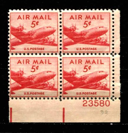 США 1947г. SC# С 33 / 5c. MLH OG VF no. pl. bl. / АВИАЦИЯ