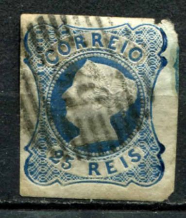 Португалия 1853 г. • Mi# 2 • 25 R. • Мария II • б.з. • Used F ( кат.- € 35 )