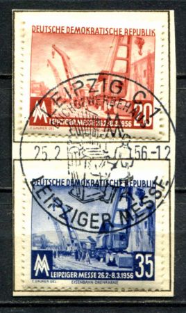 ГДР 1956 г. • Mi# 518-19 • 20 и 35 pf. • Весенняя выставка в Лейпциге • полн. серия • вырезка • Used(ПД) VF