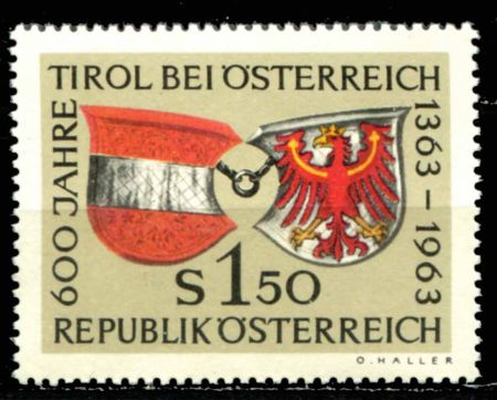 Австрия 1963 г. Mi# 1133(Sc# 708) • 1.50 s. • 600-летие объединения с Тиролем • MNH OG VF