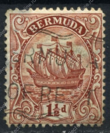 Бермуды 1922-1932 гг. • Gb# 79b • 1 ½ d • Георг V • парусник • стандарт • Used VF