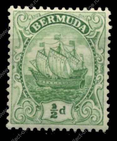 Бермуды 1906-1925 гг. • Gb# 45 • ½ d. • парусник • светло-зелен. • стандарт • MH OG VF ( кат. - £3 )