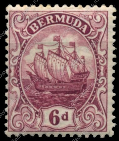 Бермуды 1906-1925 гг. • Gb# 50 • 6 d. • парусник • стандарт • MH OG VF ( кат. - £20 )