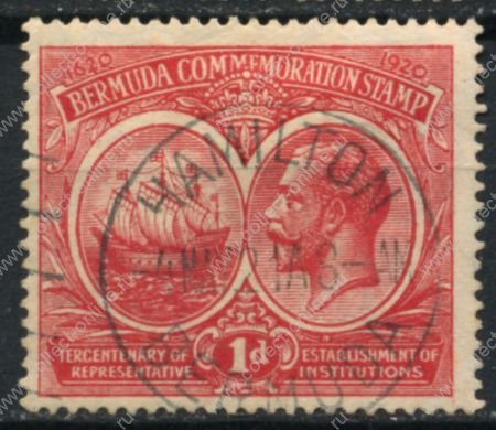 Бермуды 1920-1921 гг. • Gb# 65 • 1 d. • 300-летие губернаторства на островах • Георг V • Used VF