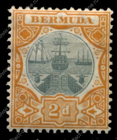 Бермуды 1906-1910 гг. • Gb# 39 • 2 d. • парусники у сухого дока • стандарт • MNH!! OG VF ( кат. - £8 )