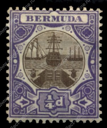 Бермуды 1906-1910 гг. • Gb# 34 • ¼ d. • парусники у сухого дока • стандарт • MH OG VF