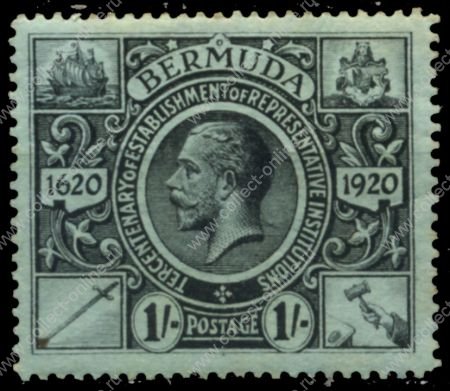 Бермуды 1921 г. • Gb# 73 • 1 sh. • 300-летие губернаторства на островах • Георг V • MH OG VF ( кат. - £25 )