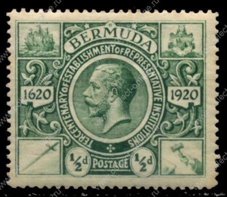 Бермуды 1921 г. • Gb# 75 • ½ d. • 300-летие губернаторства на островах • Георг V • MH OG VF ( кат. - £4 )