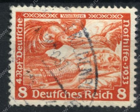 Германия 3-й рейх 1933 г. • MI# 503 • 8 + 4 пф. • Оперы Вагнера • "Валькирия" • Used VF ( кат. - €5 )