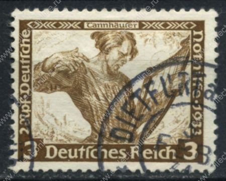 Германия 3-й рейх 1933 г. • MI# 499 • 3 + 2 пф. • Оперы Вагнера • "Тангейзер" • Used VF ( кат. - €8 )