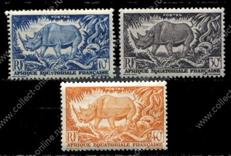 Французская Экваториальная Африка 1947г. • Iv# 208-10 • 10,30 и 40 c. • осн. выпуск • носорог • MNH OG VF