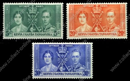 Кения, Уганда и Танганьика 1937 г. • Gb# 128-30 • 5 - 30 c. • Коронация • полн. серия • MNH OG VF
