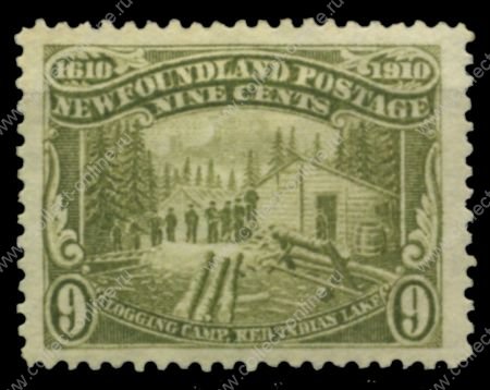 Ньюфаундленд 1911 г. • SC# 100 • 9 c. • 300-летие колонизации • лагерь лесозаготовки • MLH OG VF ( кат.- $ 75 )