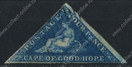 Мыс Доброй Надежды 1853 г. • Gb# 4 • 4 d. • "Надежда" • темно-синяя на синеватой бум. • Used XF- ( кат.- £150)