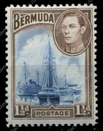 Бермуды 1938-1952 гг. • Gb# 111a (SC# • 1 ½ d • Георг VI основной выпуск • парусник в порту Гамильтона • MLH OG VF ( кат.- £15- )