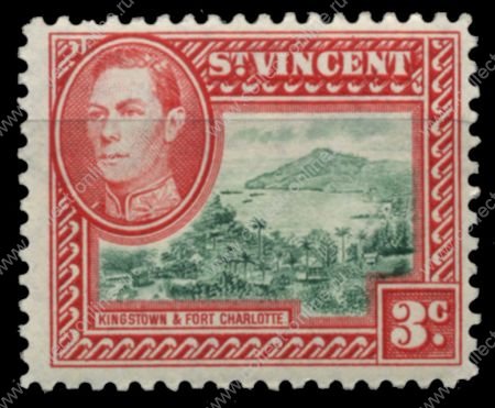 Сент-Винсент 1949-1952 гг. • Gb# 166 • 3 c. • Георг VI основной выпуск • вид на Кингстаун • MNH OG VF