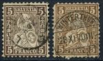 Швейцария 1862-1864 гг. • SC# 43,43a • 5 r. • сидящая "Швейцария" (простая бум.) • стандарт • Used VF ( кат. - $10 )