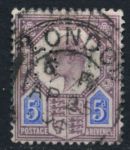 Великобритания 1902-1910 гг. • Gb# 242 • 5 d. • Эдуард VII • пурпурная и голубая (перфин "D B") • стандарт • Used XF ( кат.- £20 )